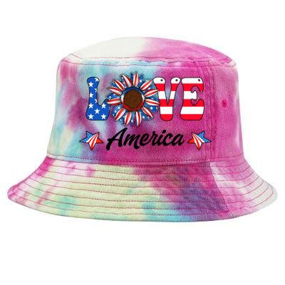 4th Of July Love America Sunflower Patriotic Us Usa Flag Cute Gift Tie-Dyed Bucket Hat