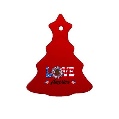 4th Of July Love America Sunflower Patriotic Us Usa Flag Cute Gift Ceramic Tree Ornament