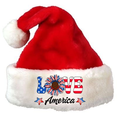 4th Of July Love America Sunflower Patriotic Us Usa Flag Cute Gift Premium Christmas Santa Hat