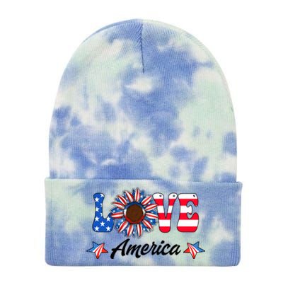 4th Of July Love America Sunflower Patriotic Us Usa Flag Cute Gift Tie Dye 12in Knit Beanie