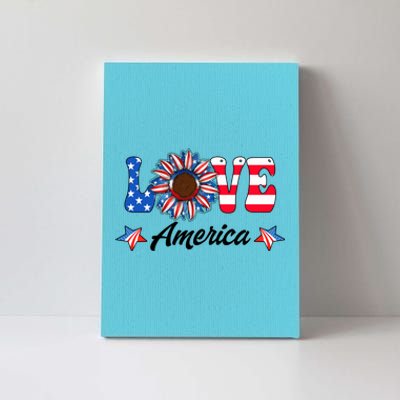 4th Of July Love America Sunflower Patriotic Us Usa Flag Cute Gift Canvas