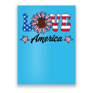 4th Of July Love America Sunflower Patriotic Us Usa Flag Cute Gift Poster