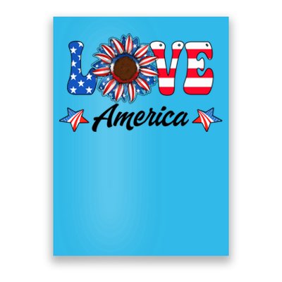 4th Of July Love America Sunflower Patriotic Us Usa Flag Cute Gift Poster