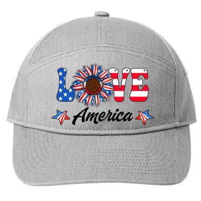 4th Of July Love America Sunflower Patriotic Us Usa Flag Cute Gift 7-Panel Snapback Hat