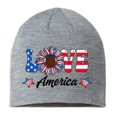 4th Of July Love America Sunflower Patriotic Us Usa Flag Cute Gift Sustainable Beanie