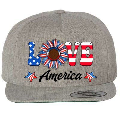 4th Of July Love America Sunflower Patriotic Us Usa Flag Cute Gift Wool Snapback Cap