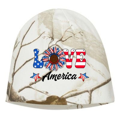 4th Of July Love America Sunflower Patriotic Us Usa Flag Cute Gift Kati - Camo Knit Beanie