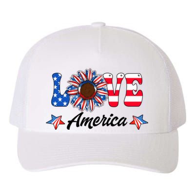 4th Of July Love America Sunflower Patriotic Us Usa Flag Cute Gift Yupoong Adult 5-Panel Trucker Hat