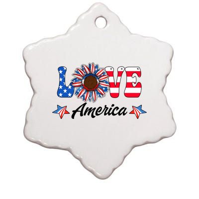 4th Of July Love America Sunflower Patriotic Us Usa Flag Cute Gift Ceramic Star Ornament