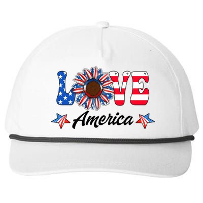 4th Of July Love America Sunflower Patriotic Us Usa Flag Cute Gift Snapback Five-Panel Rope Hat