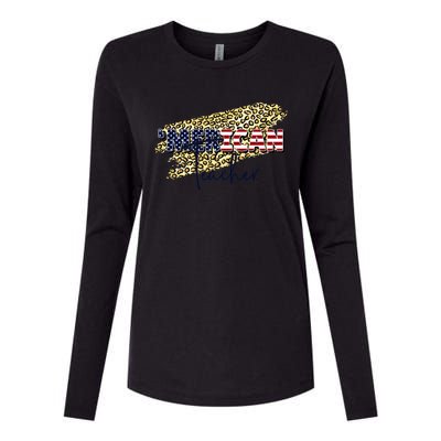 4th Of July Merican Teacher American Flag Leopard Merica Funny Gift Womens Cotton Relaxed Long Sleeve T-Shirt