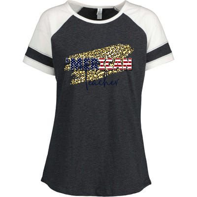 4th Of July Merican Teacher American Flag Leopard Merica Funny Gift Enza Ladies Jersey Colorblock Tee