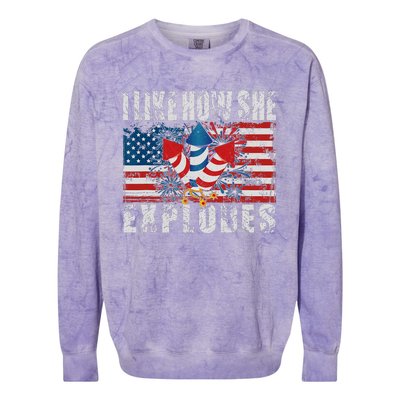 4th Of July I Like How She Explodes Firework USA Flag Colorblast Crewneck Sweatshirt