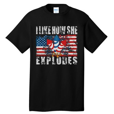 4th Of July I Like How She Explodes Firework USA Flag Tall T-Shirt