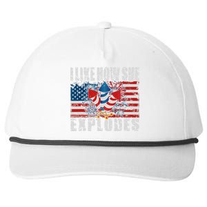 4th Of July I Like How She Explodes Firework USA Flag Snapback Five-Panel Rope Hat