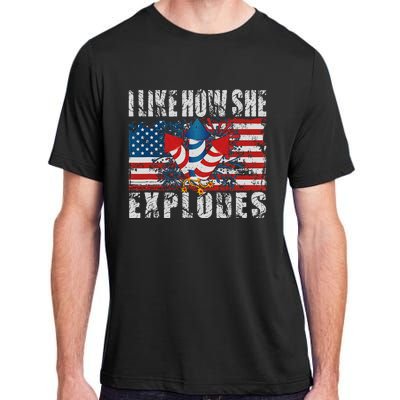 4th Of July I Like How She Explodes Firework USA Flag Adult ChromaSoft Performance T-Shirt