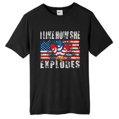 4th Of July I Like How She Explodes Firework USA Flag Tall Fusion ChromaSoft Performance T-Shirt