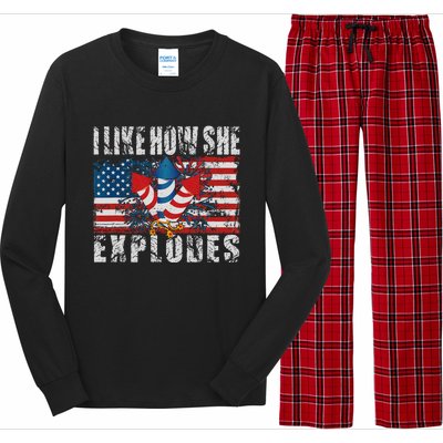 4th Of July I Like How She Explodes Firework USA Flag Long Sleeve Pajama Set