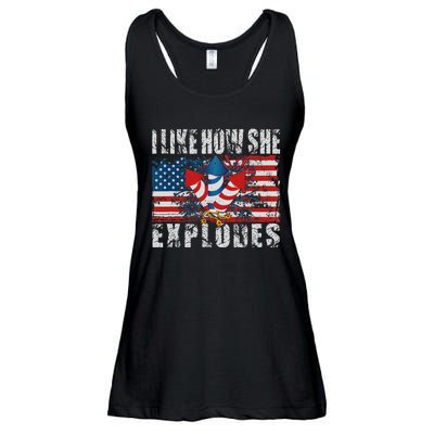 4th Of July I Like How She Explodes Firework USA Flag Ladies Essential Flowy Tank