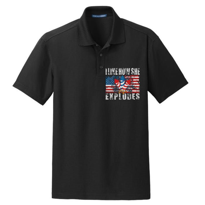 4th Of July I Like How She Explodes Firework USA Flag Dry Zone Grid Polo