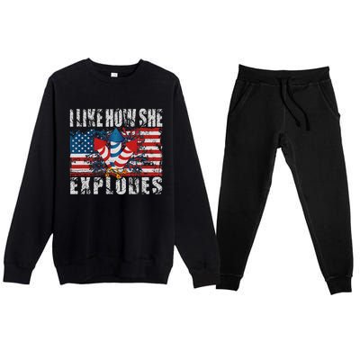 4th Of July I Like How She Explodes Firework USA Flag Premium Crewneck Sweatsuit Set