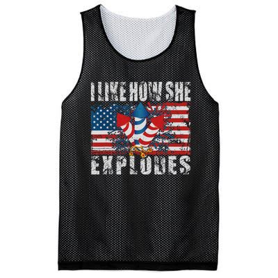 4th Of July I Like How She Explodes Firework USA Flag Mesh Reversible Basketball Jersey Tank