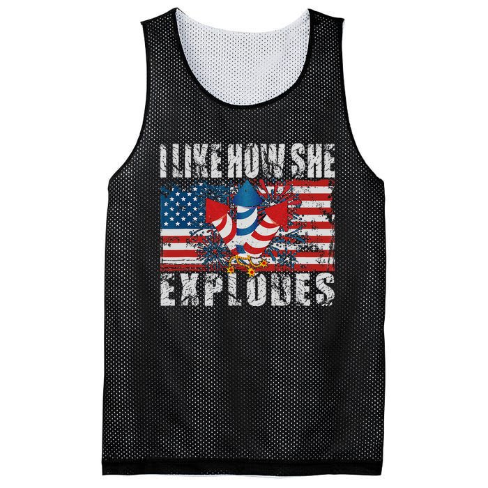 4th Of July I Like How She Explodes Firework USA Flag Mesh Reversible Basketball Jersey Tank