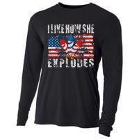 4th Of July I Like How She Explodes Firework USA Flag Cooling Performance Long Sleeve Crew