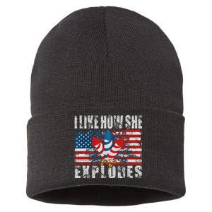 4th Of July I Like How She Explodes Firework USA Flag Sustainable Knit Beanie