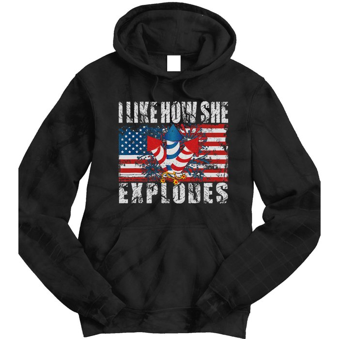 4th Of July I Like How She Explodes Firework USA Flag Tie Dye Hoodie