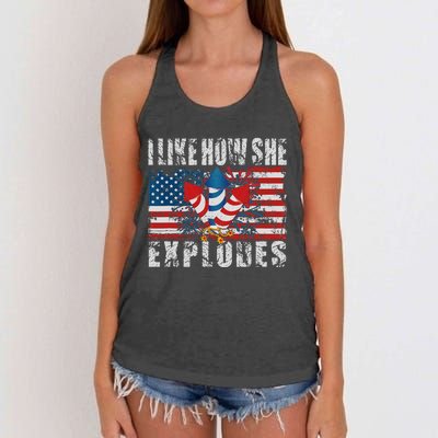 4th Of July I Like How She Explodes Firework USA Flag Women's Knotted Racerback Tank