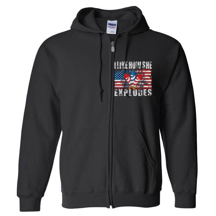 4th Of July I Like How She Explodes Firework USA Flag Full Zip Hoodie