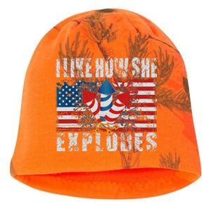 4th Of July I Like How She Explodes Firework USA Flag Kati - Camo Knit Beanie