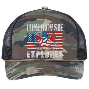 4th Of July I Like How She Explodes Firework USA Flag Retro Rope Trucker Hat Cap