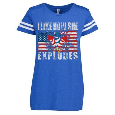 4th Of July I Like How She Explodes Firework USA Flag Enza Ladies Jersey Football T-Shirt