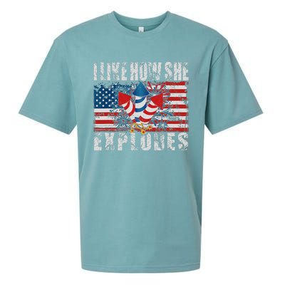 4th Of July I Like How She Explodes Firework USA Flag Sueded Cloud Jersey T-Shirt