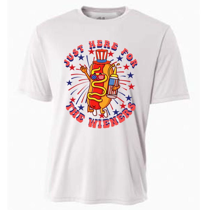 4th Of July I'm Just Here For The Wieners Hot Dogs Funny Cooling Performance Crew T-Shirt