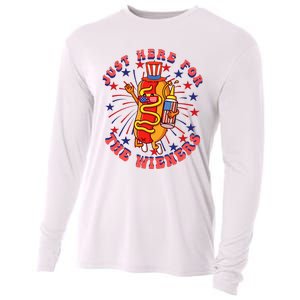 4th Of July I'm Just Here For The Wieners Hot Dogs Funny Cooling Performance Long Sleeve Crew