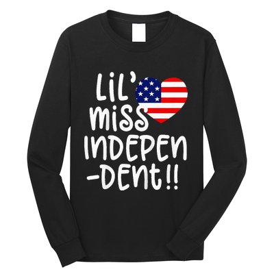 4th of July USA Flag Heart Little Miss Independent Long Sleeve Shirt