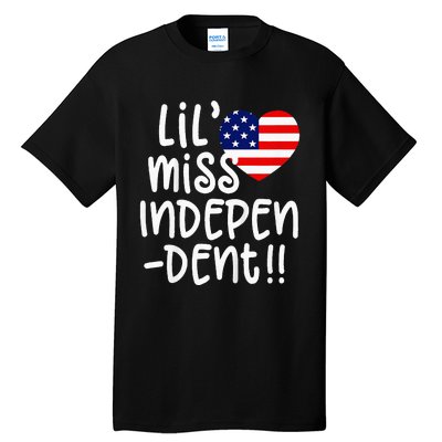 4th of July USA Flag Heart Little Miss Independent Tall T-Shirt