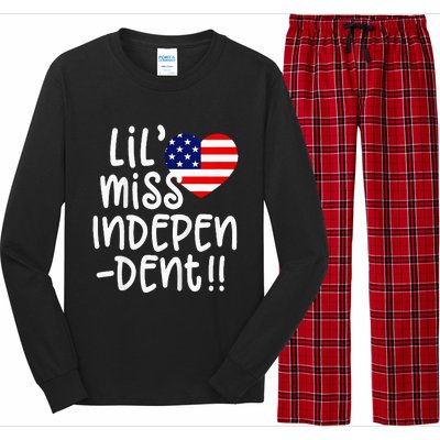 4th of July USA Flag Heart Little Miss Independent Long Sleeve Pajama Set