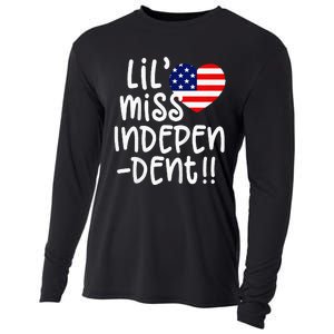 4th of July USA Flag Heart Little Miss Independent Cooling Performance Long Sleeve Crew