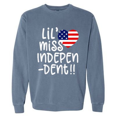 4th of July USA Flag Heart Little Miss Independent Garment-Dyed Sweatshirt