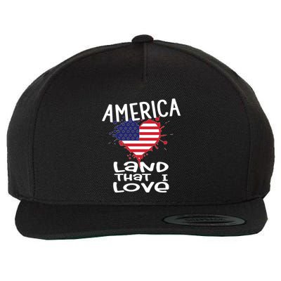 4th Of July America Land That I Love Heart Gift Wool Snapback Cap