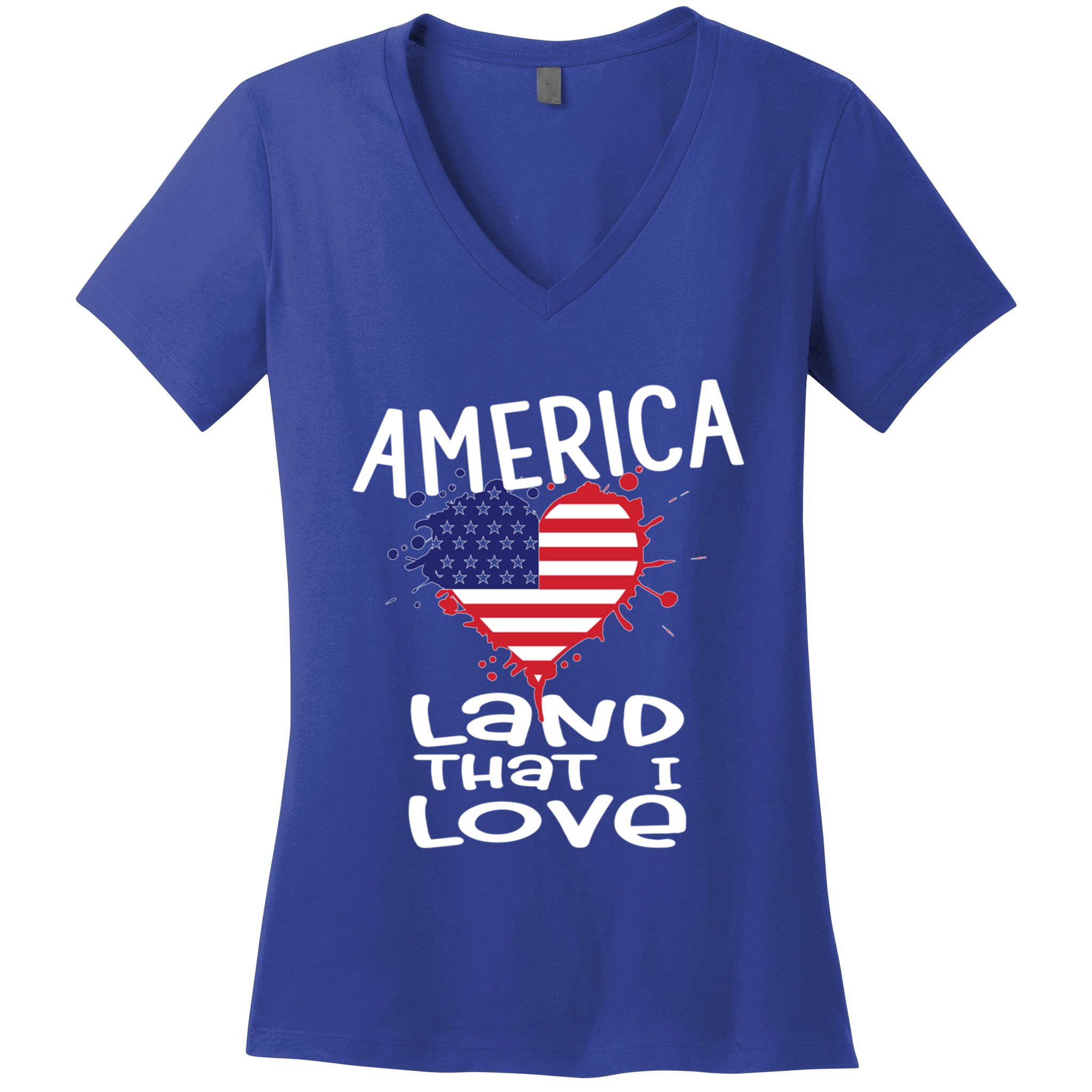 4th Of July America Land That I Love Heart Gift Women's V-Neck T-Shirt
