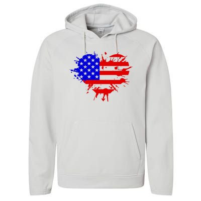 4th Of July USA Heart Performance Fleece Hoodie