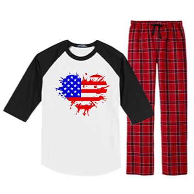 4th Of July USA Heart Raglan Sleeve Pajama Set