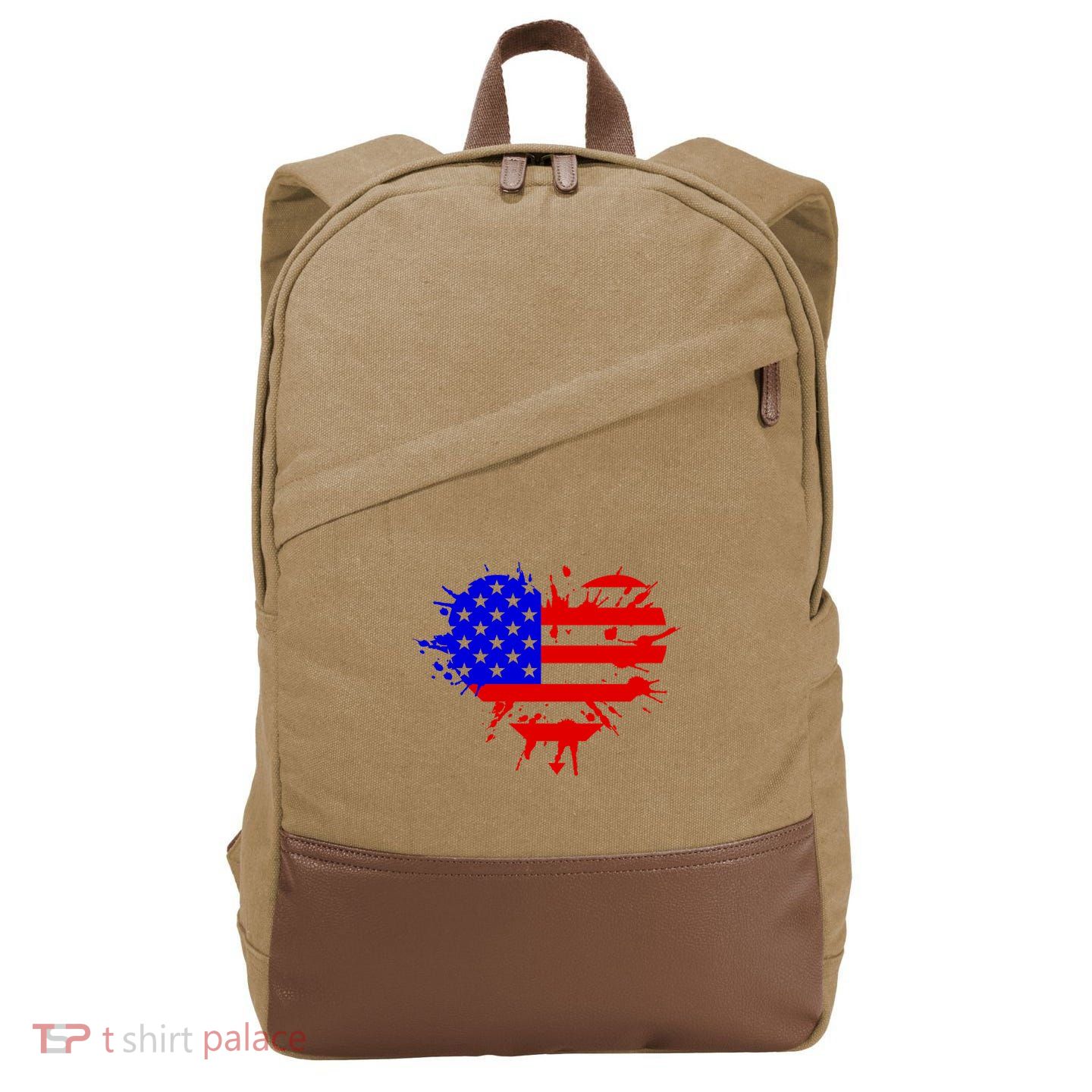 4th Of July USA Heart Cotton Canvas Backpack
