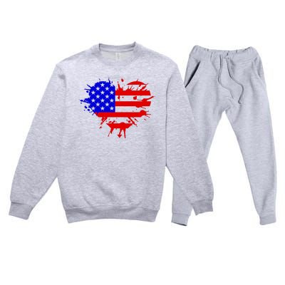 4th Of July USA Heart Premium Crewneck Sweatsuit Set