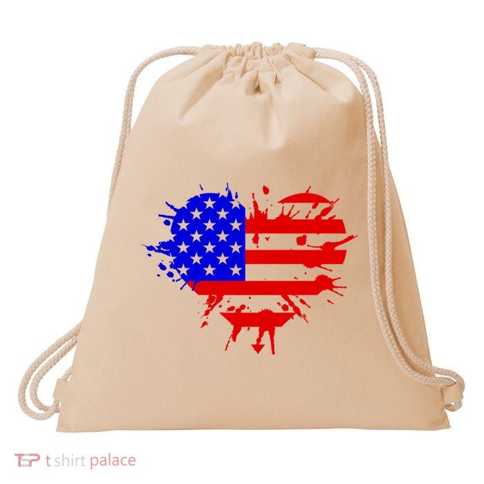 4th Of July USA Heart Drawstring Bag